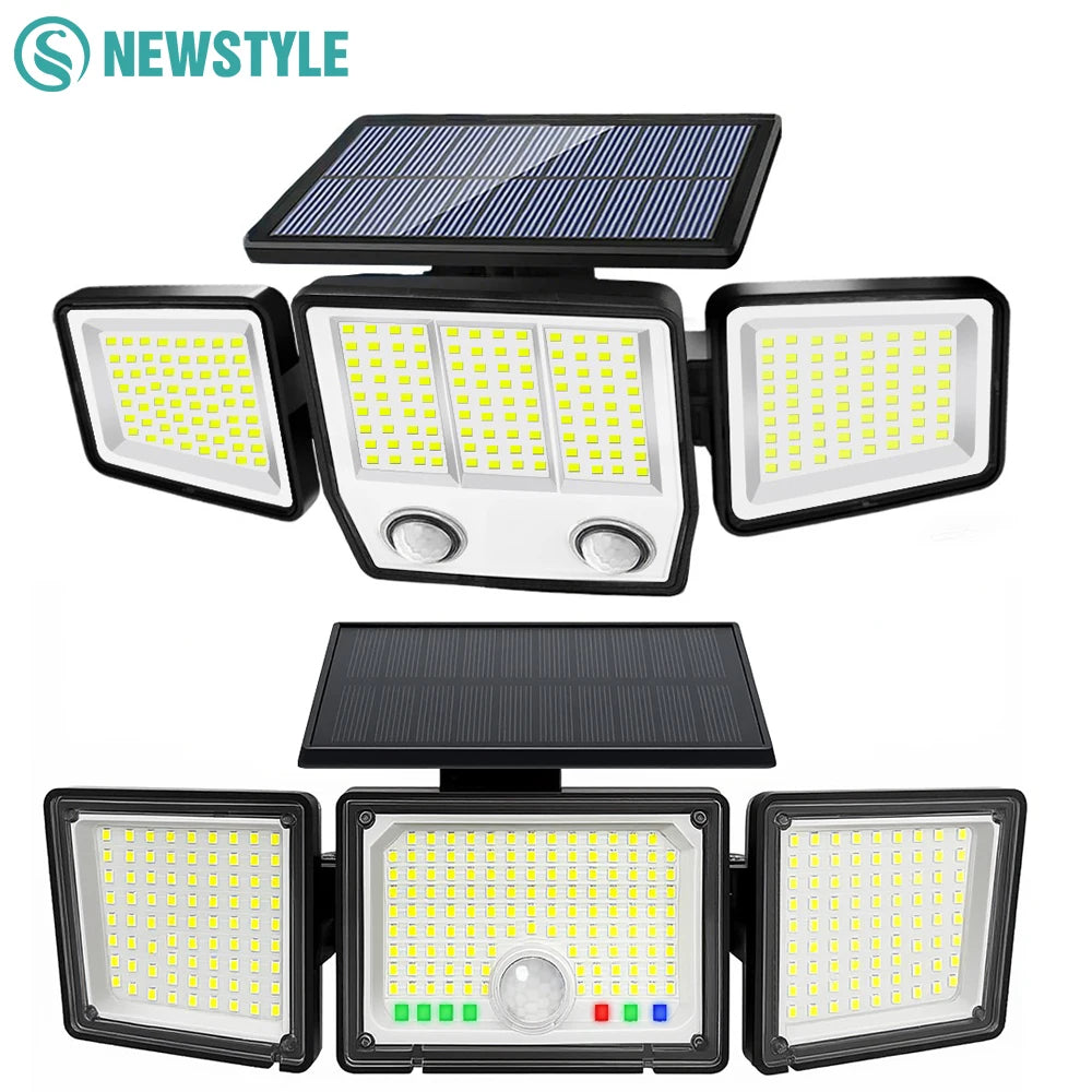 Solar Lights Outdoor 3 Heads Motion Sensor 286/236LED Security Flood Lights Waterproof 3 Modes Wall Lamp for Garden Patio Yard Zpaxo