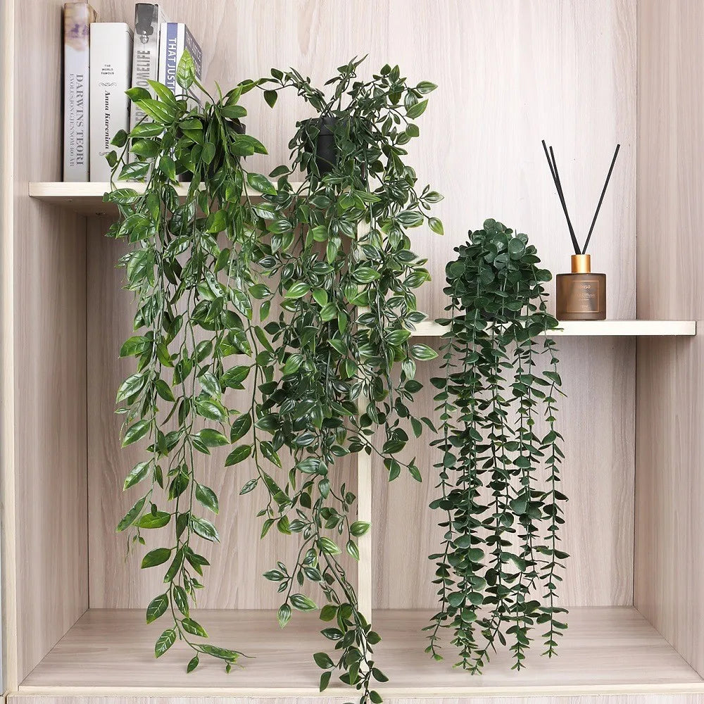 Artificial Hanging Plants Fake Potted Greenery Eucalyptus Mandala
