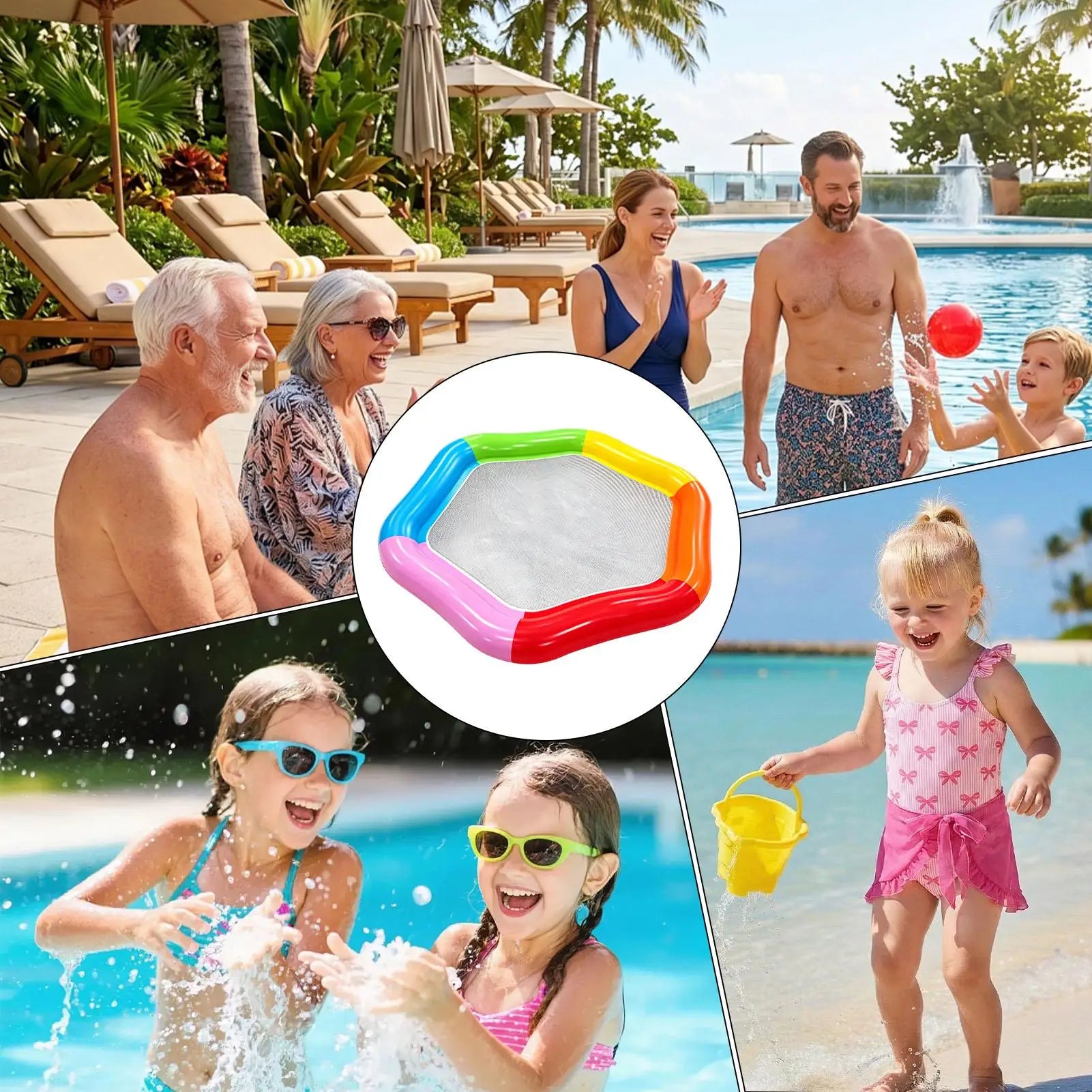 Hexagon Pool Float Inflatable Lounger 2-Person Thickened PVC Floating