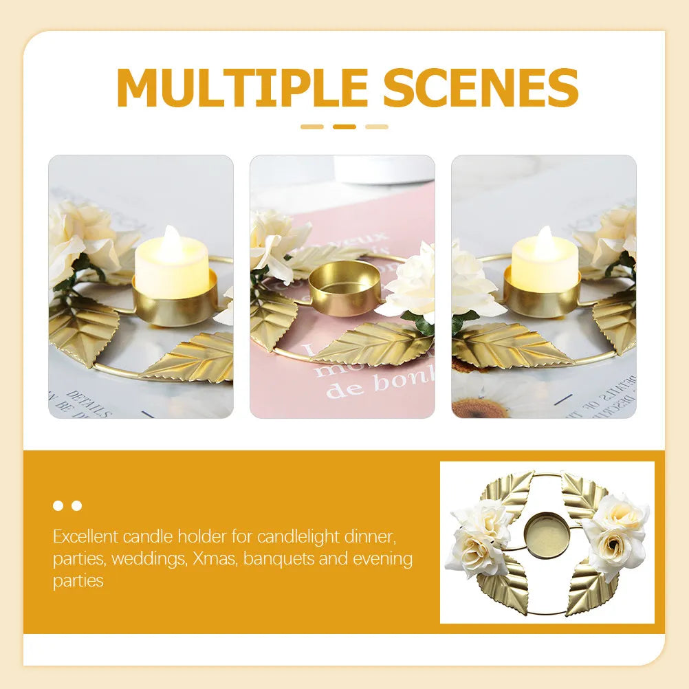 Wreath Holder Realistic Rose Design Metal Golden Table Centerpiece