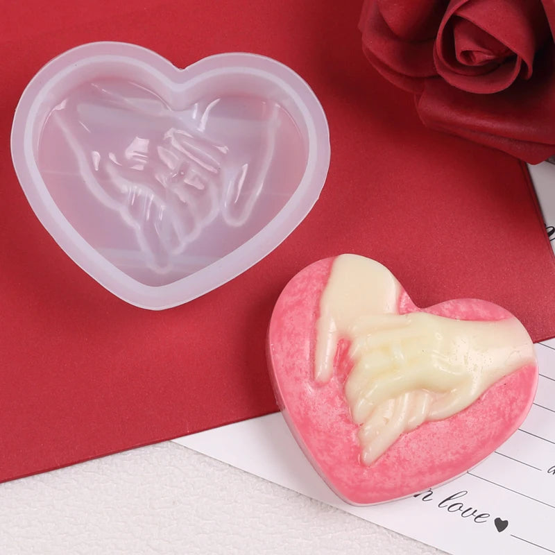 3D Hand in Hand Heart Candle Silicone Mold for Wedding Proposal DIY Handmade Soap Soap Clay Wax Craft Valentine's Day Gift Zpaxo