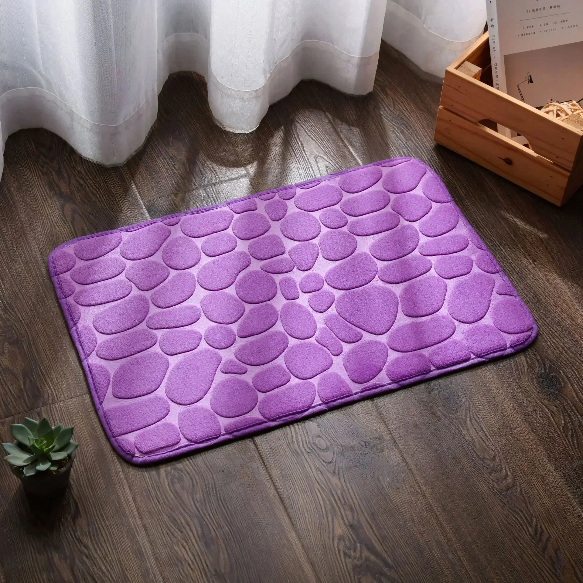 Non Slip Bathroom Absorbing Bath Mat Cobblestone Embossed Mat Floor Rug Shower Room Doormat Memory Foam Cobblestone Mat 40X60CM Zpaxo Purple