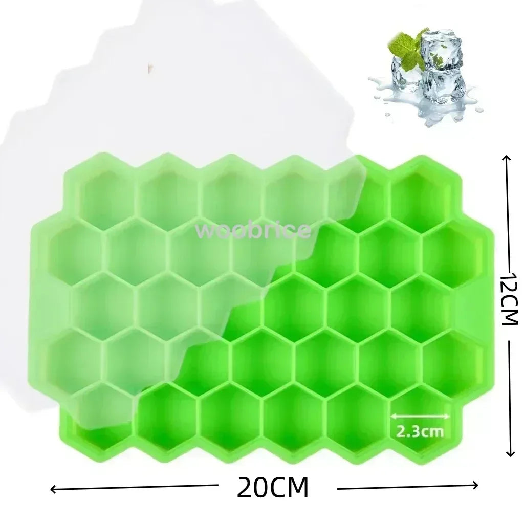 Ice Molds Silicone Honeycomb Hexagonal Template Popsicle Cube Mold Reusable BPA Free DIY Popsicle Mold Ice Cube Trays Zpaxo green 1PCS-37Cube