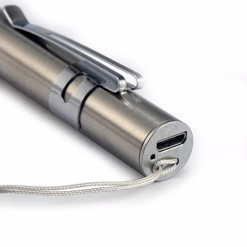 Mini USB Rechargeable LED Pen Flashlight – Steel Clip Torch