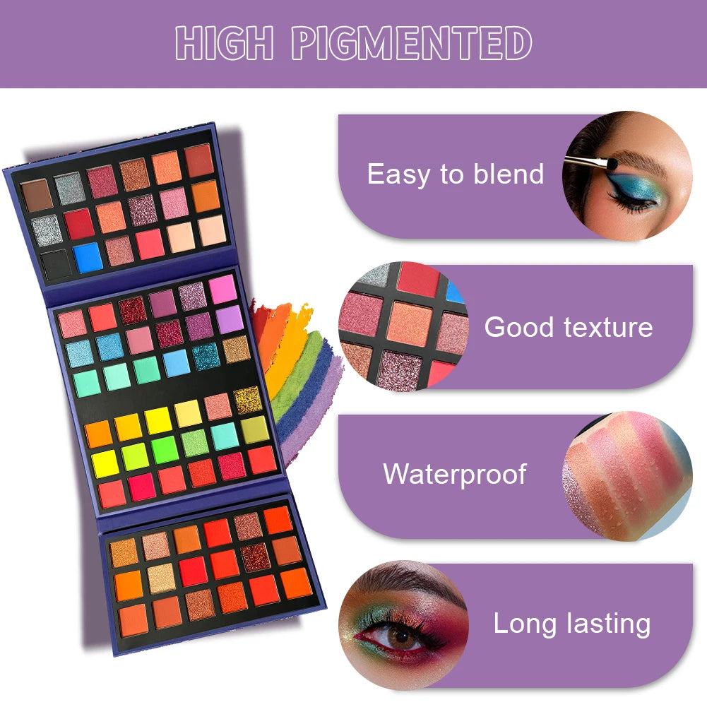 72 Rainbow Eyeshadow Palette Pigment Board Shimmer Glitter Matte Zpaxo