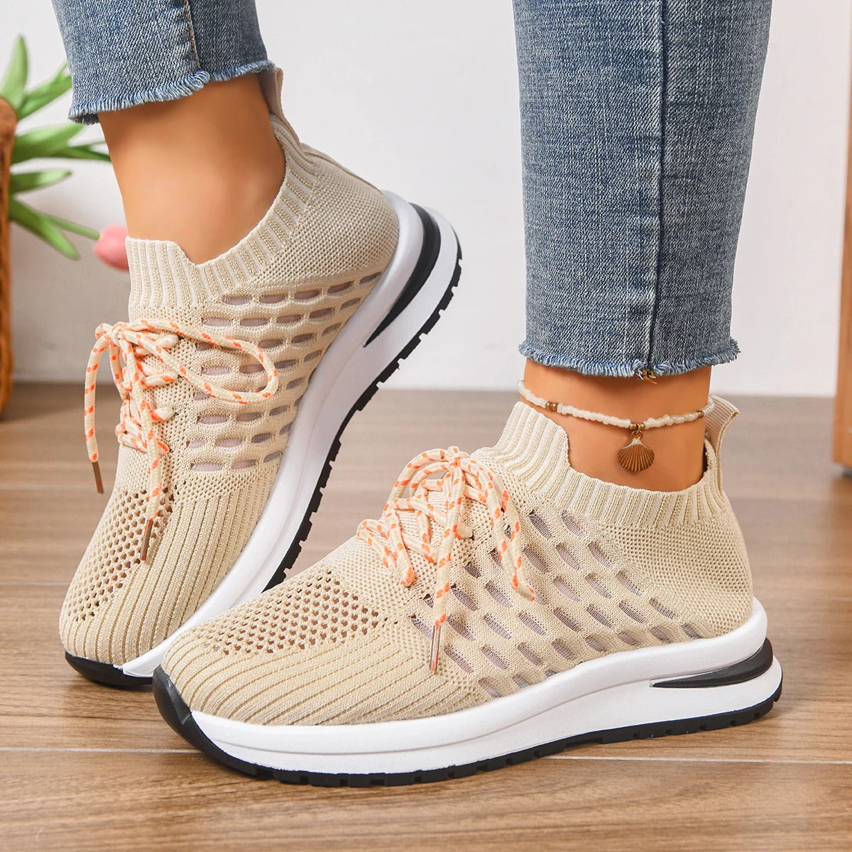 Women Sneakers 2025 New Mesh Platform Sneakers Comfortable Thick Bottom Shoes Breathable Casual Tennis Vulcanize Shoes Women Zpaxo Beige 43
