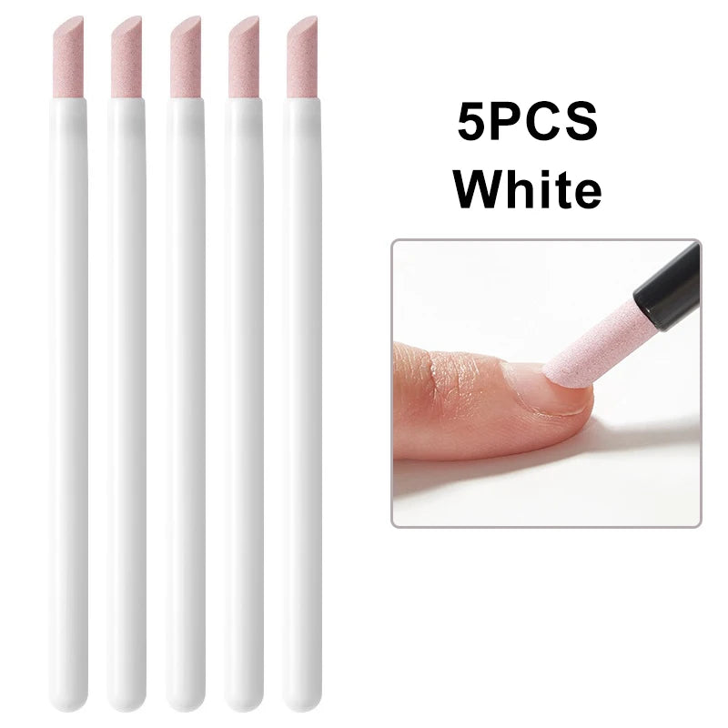 1-6PC Nail File Cuticle Stone Pusher Sanding Sticks Nail Art Quartz Pen Cuticle Remover Trimmer Manicure Tools Pushing Dead Skin Zpaxo White-5pcs