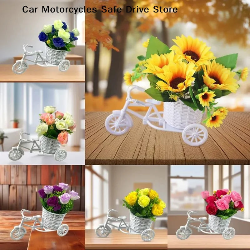 MRattan Flower Basket Vase Tricycle Bicycle Model Home Garden Wedding