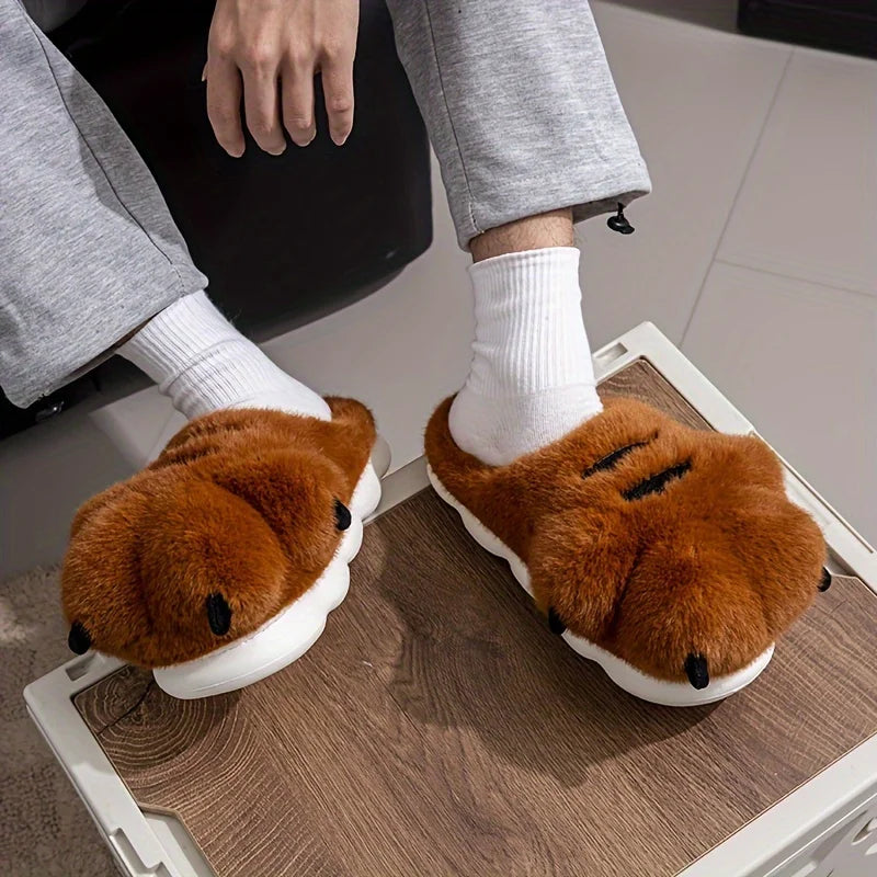 Cute Cartoon Fluffy Slippers Women Men Winter Warm Soft Plush Big Paw Zpaxo