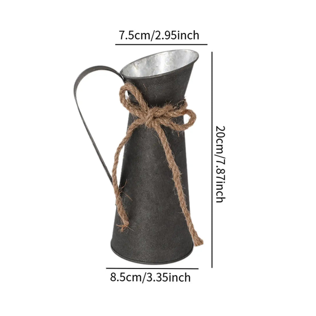 Galvanized Iron Milk Jug Vase – Rustic Farmhouse Dried Flowers Decorative Metal Vase Zpaxo