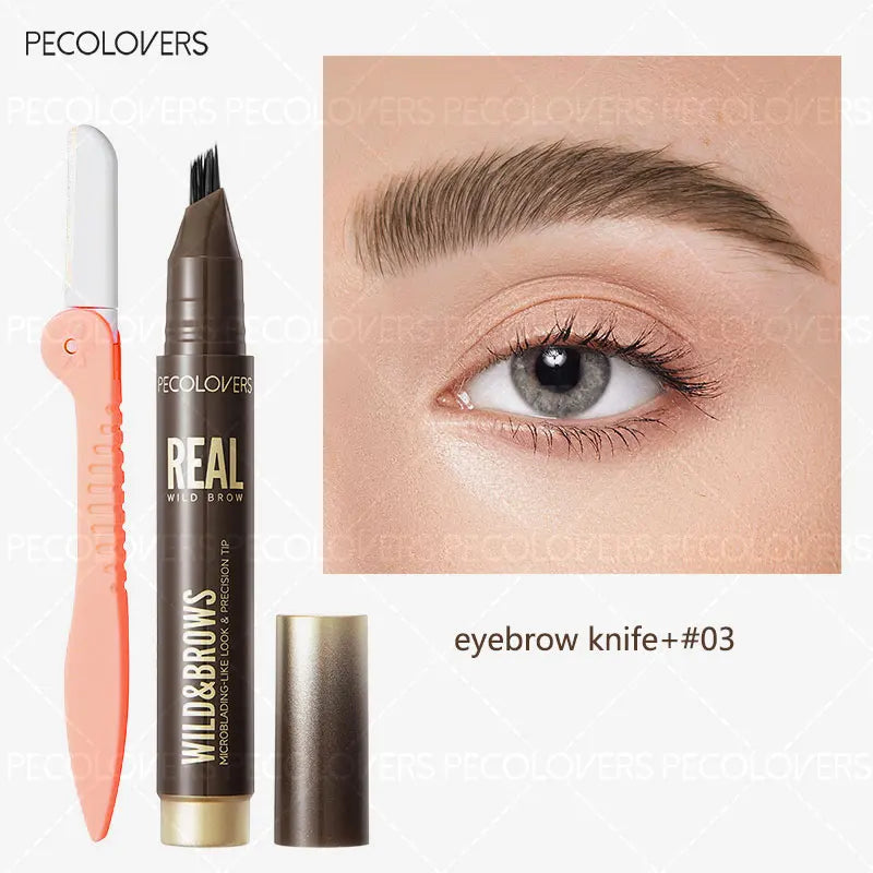 2PCS/SET 3D Wild Waterproof & Sweatproof Eyebrow Pencil &eyebrow Razor ,Mult Split Tip Eyebrows Pen Eyebrow,Portable for Travel Zpaxo SET 03