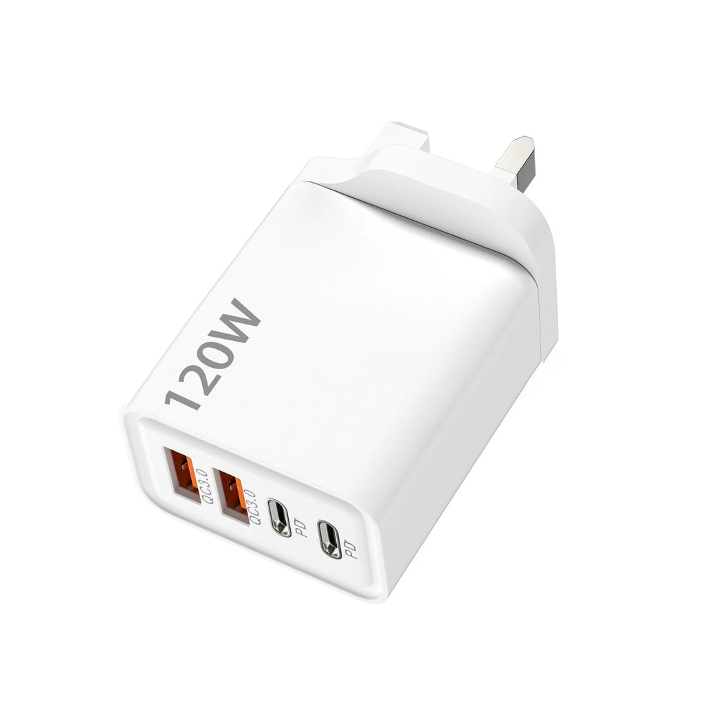 120W 4-Port USB Wall Charger – QC3.0 Fast Charging Adapter USB Wall Charger Zpaxo UK White