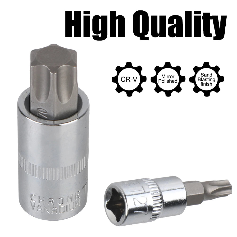 Torx Bit Socket Set For Ratchet Torque Spanner Car Removal Tools 1/4" 3/8" 1/2" Drive Socket Wrench Tools 13 Pcs T8-T70 Zpaxo