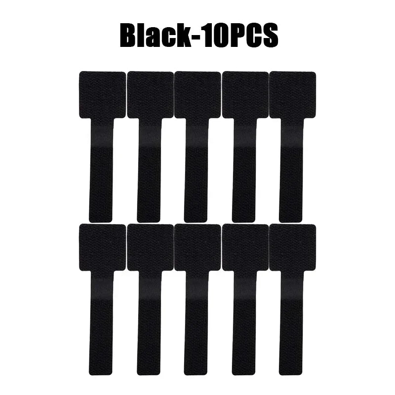 New Reusable Cable Ties Velcro Ties Self-Adhesive Power Cord Cable Holder Adjustable Cord Storage Desktop Organiser Manager Zpaxo Black-10PCS