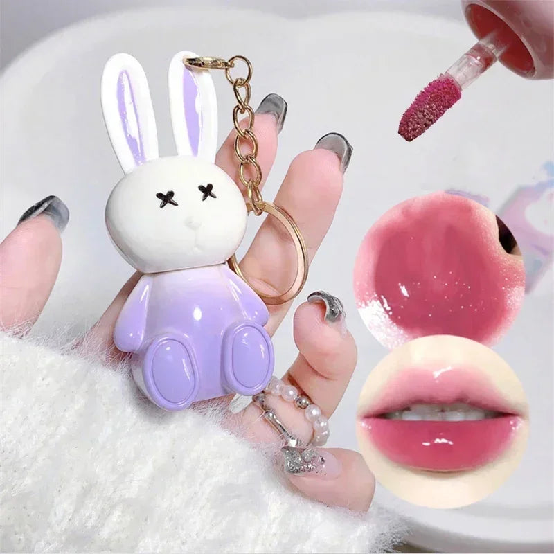 Cute Rabbit Mirror Lip Glaze Keychain Lipstick Waterproof Gloss Long Zpaxo