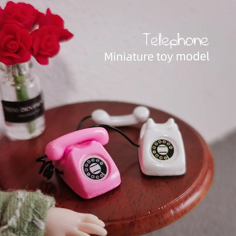 1:12 Miniature Vintage Rotary Telephone – Dollhouse Retro Phone