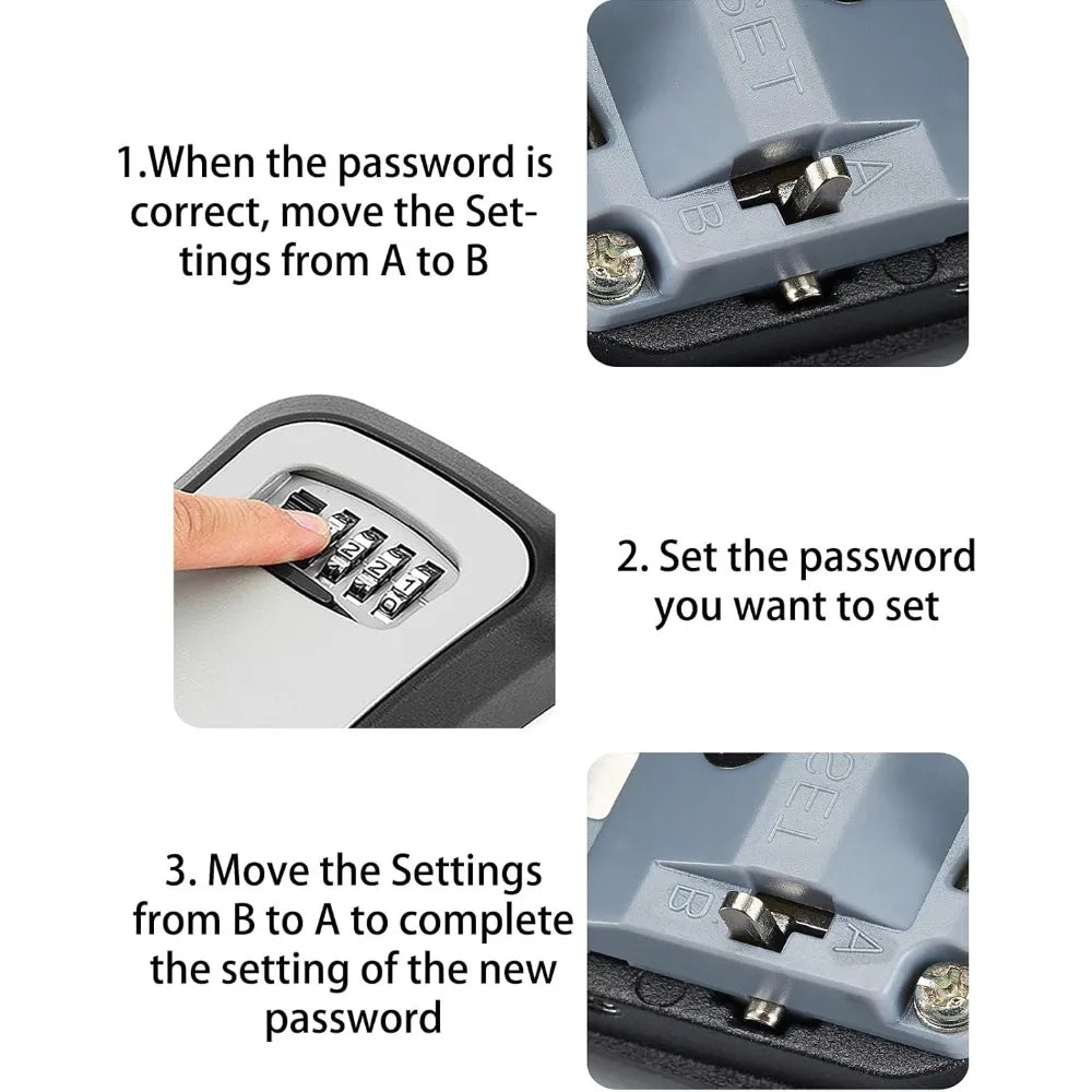 Durable Plastic Lock Box Grey Black Portable Key Resettable