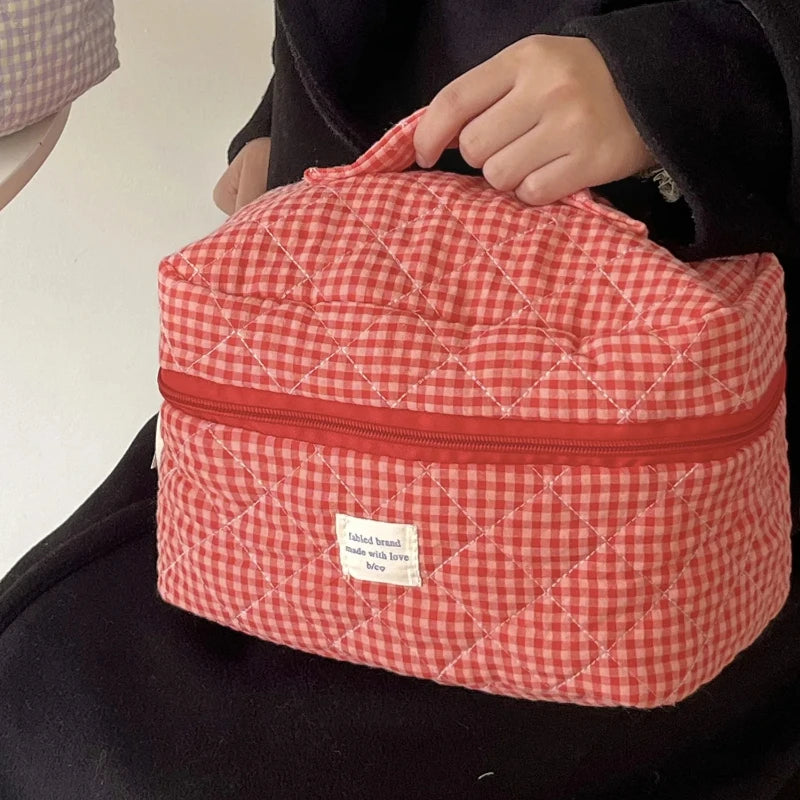 Plaid Makeup Bag Large Capacity Portable Cosmetic Bag For Women Girls Skincare Toiletry Bag Multifunctional Cute Wallet Pouch Zpaxo