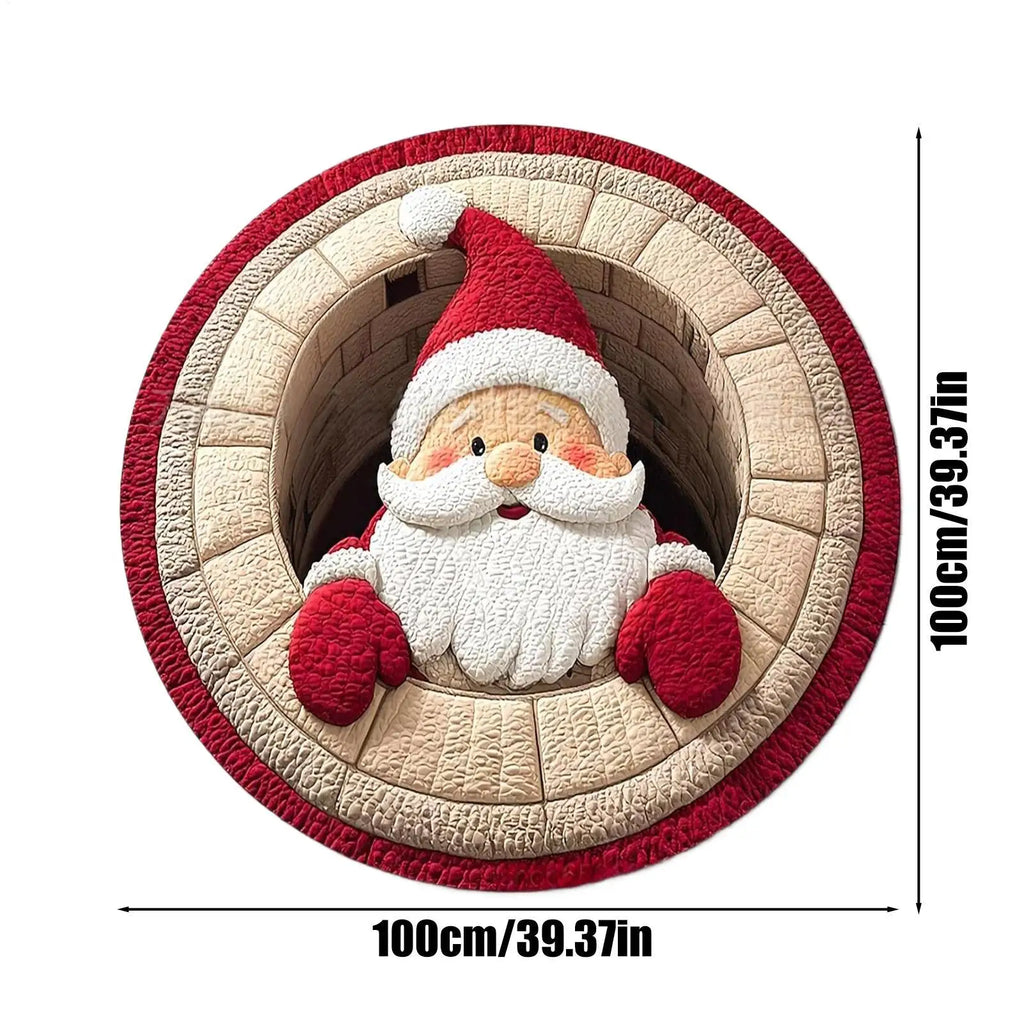 Christmas 3D Rug Round Santa Claus Washable Door Mat Optical Illusion