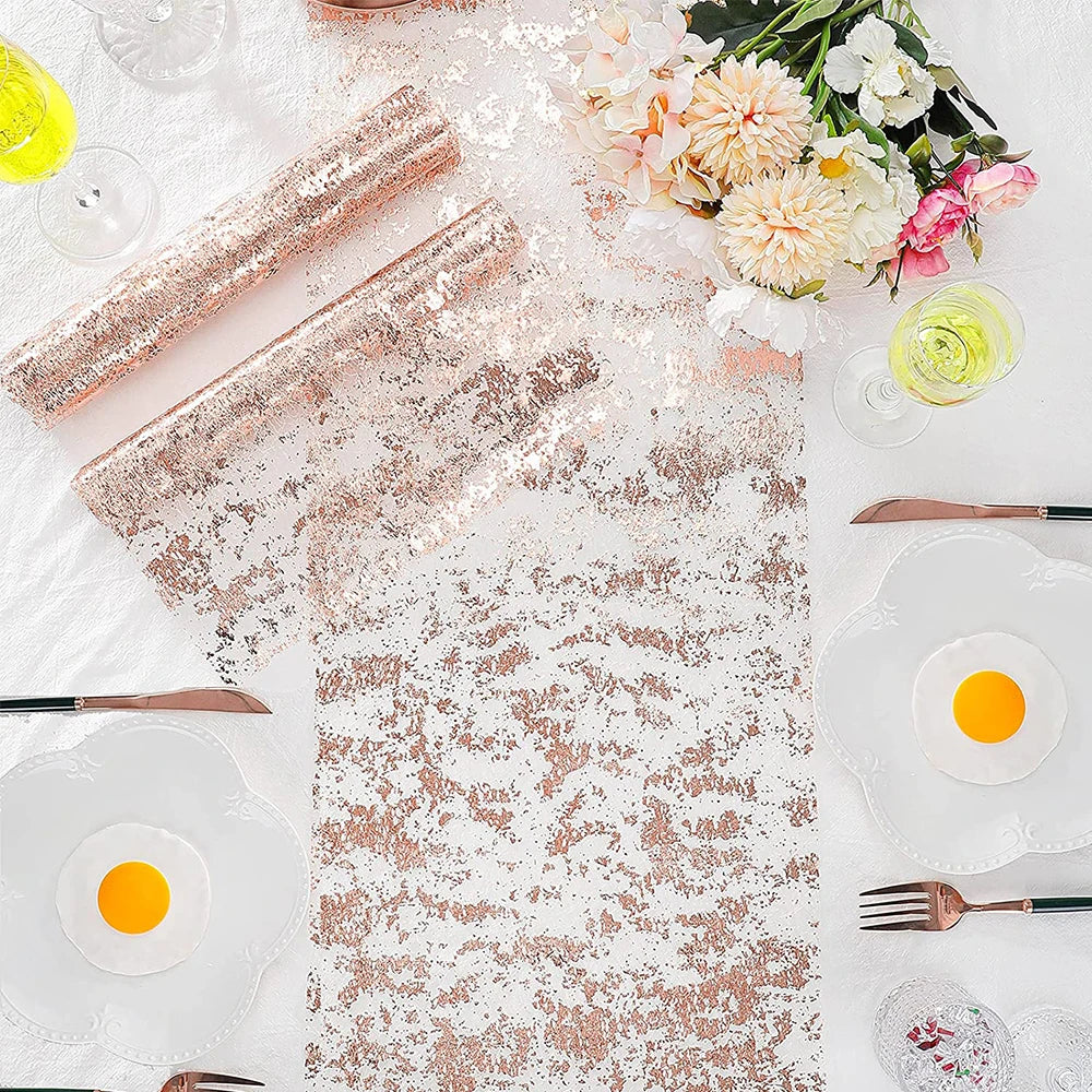 Metallic Gold Table Runner 300*28cm Sequin Glitter Foil Mesh Roll Tablecloth Party Wedding Birthday Table Decoration Zpaxo