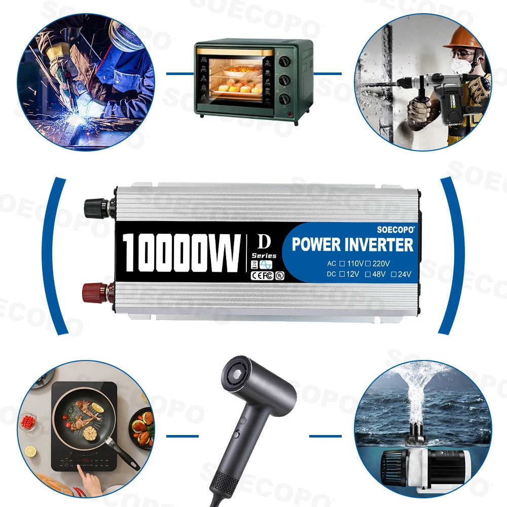 10000W Peak Power Inverter DC 12V 24V 48V AC 110V 220V Universal