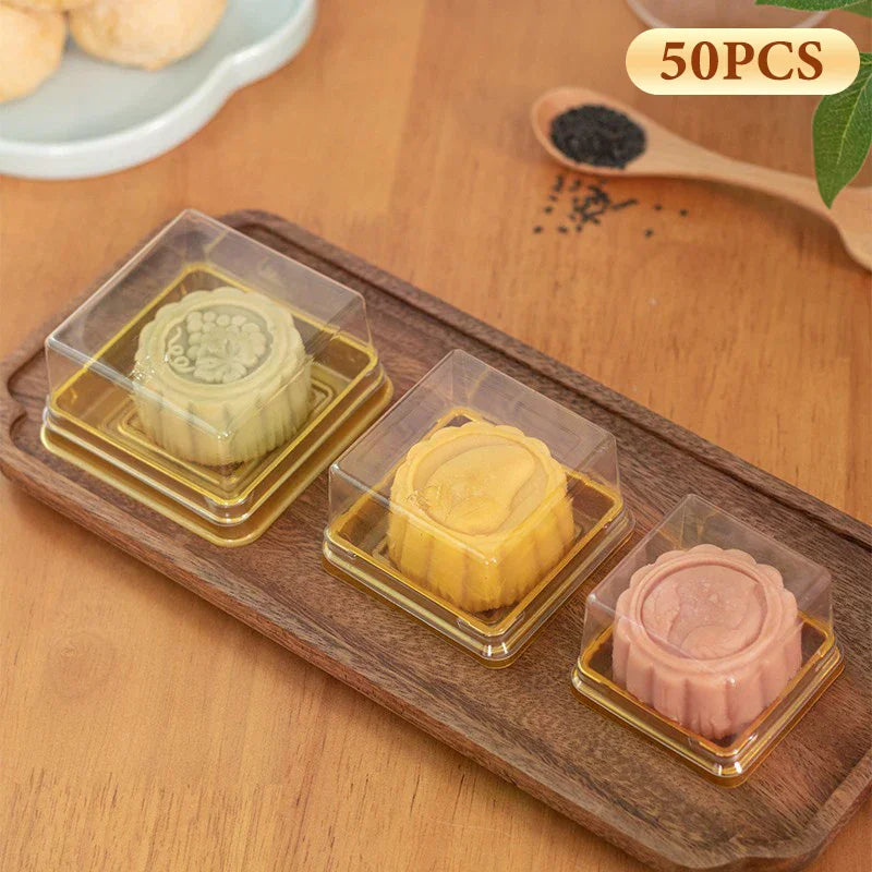 Dessert Egg-yolk-puff Boxtransparent Gold Square Plastic Mooncake Zpaxo