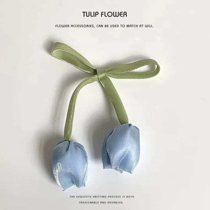 10pcs Tulip Bloom Fabric Flower DIY Clothing Accessories Hair Accessories Bag Apparel Hair Clip Jewelry Components Zpaxo Blue Tulip 4Pcs