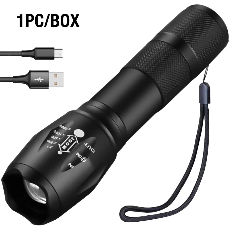 T6 Strong Light Flashlight LED Aluminum Alloy Telescopic Zoom Battery