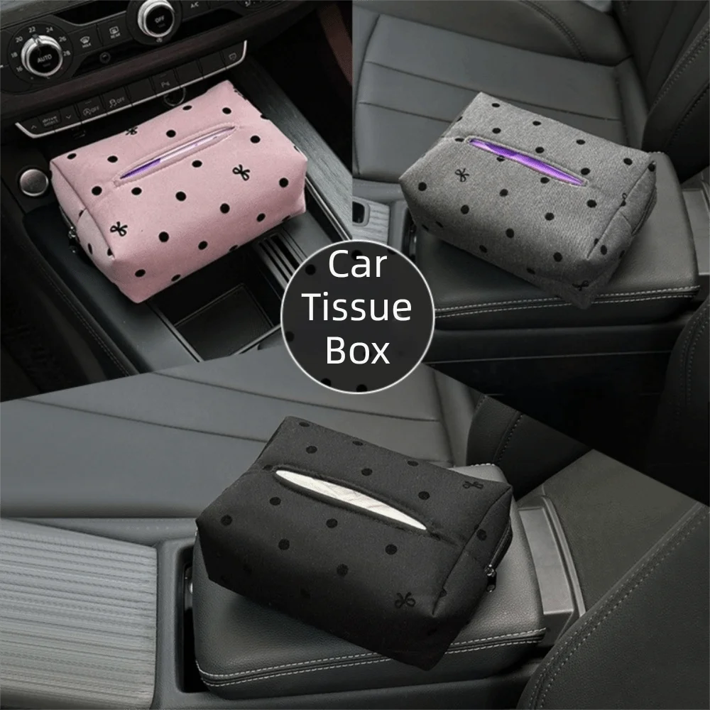 Paper Holder Cute Car Tissue Box Bow Hanging Portable Polka Dot Zpaxo