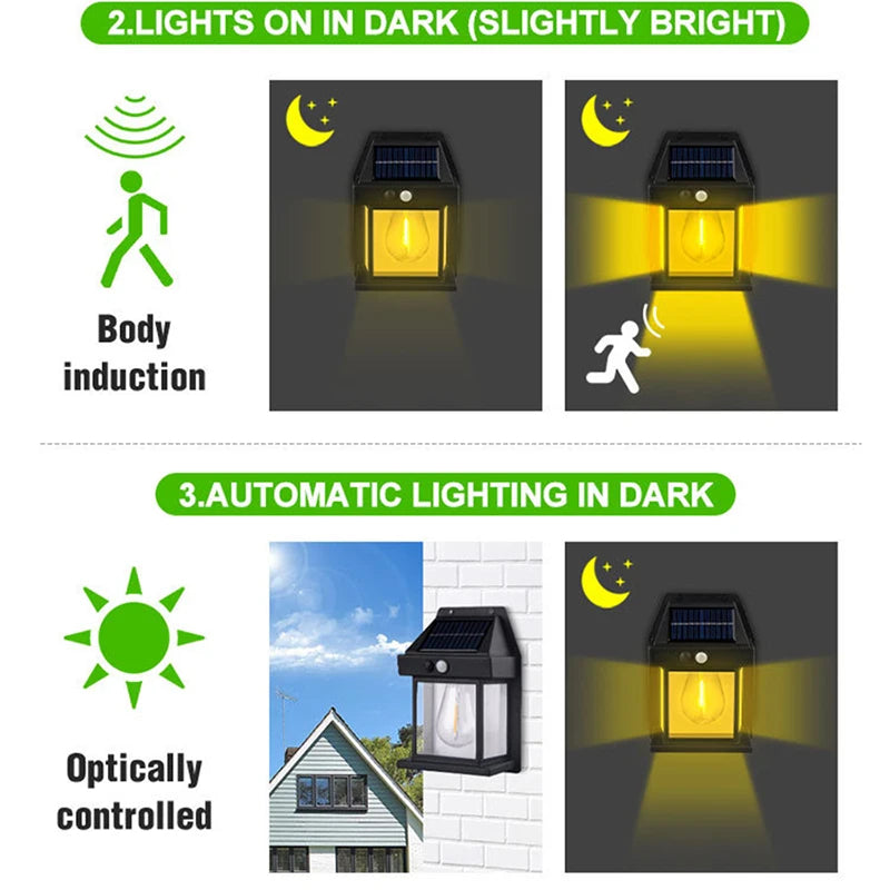 Solar LED Wall Lamp – 3-Mode PIR Sensor Outdoor Garden Light