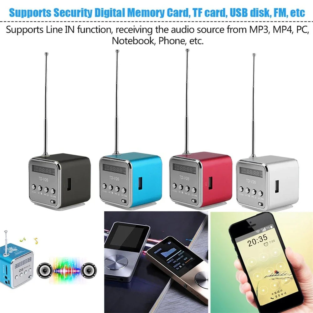 TD-V26 Mini Portable Sound Speaker TF Card FM Radio AUX Stereo Music Zpaxo