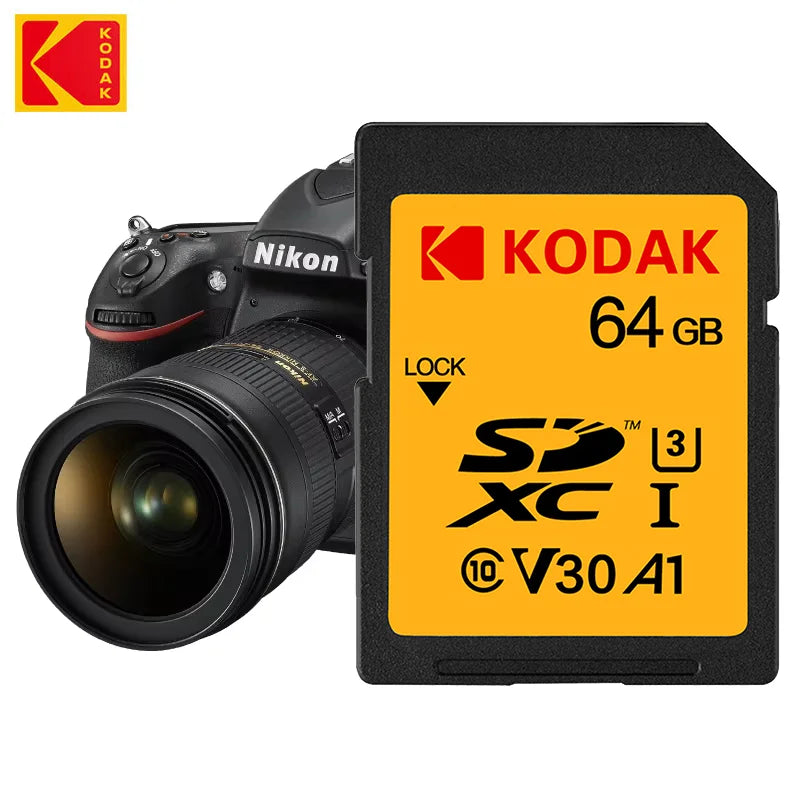 KODAK SD Card for Camera High Speed 100MB/s C10 Memory Card 32GB 64GB 128GB 256GB SDXC A1 U3 V30 UHS-I sdcards for 4K HD SLR DV Zpaxo
