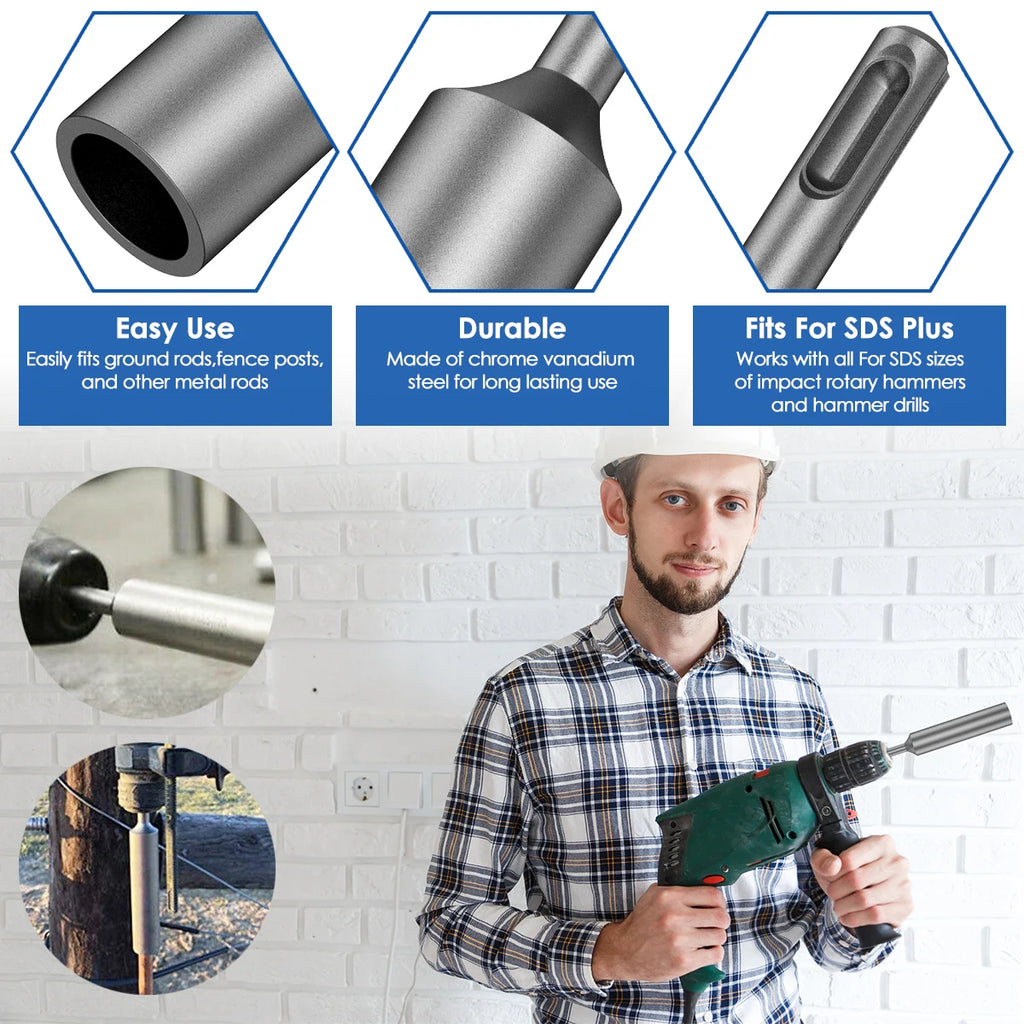 1/2PCS SDS Plus Ground Rod Driver Durable Hardened Steel Professional for Rotary Hammer Drill Power Tool for 5/8Inch and 3/4Inch Zpaxo