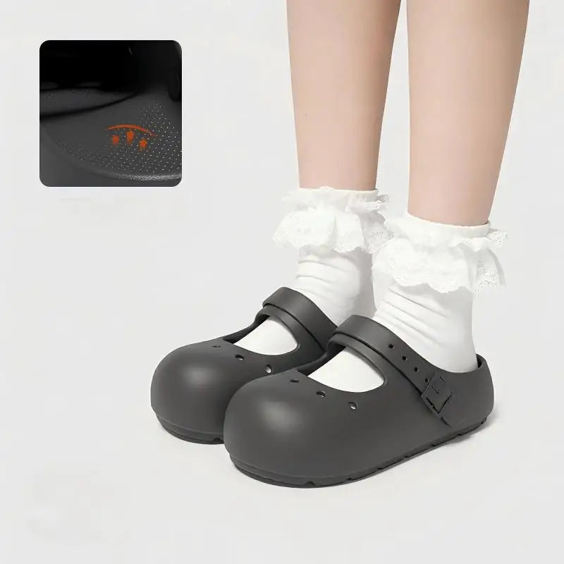 Women Summer Mary Jane Clogs Closed Toe Cloud Feel Non Slip Slippers Zpaxo black 37-38