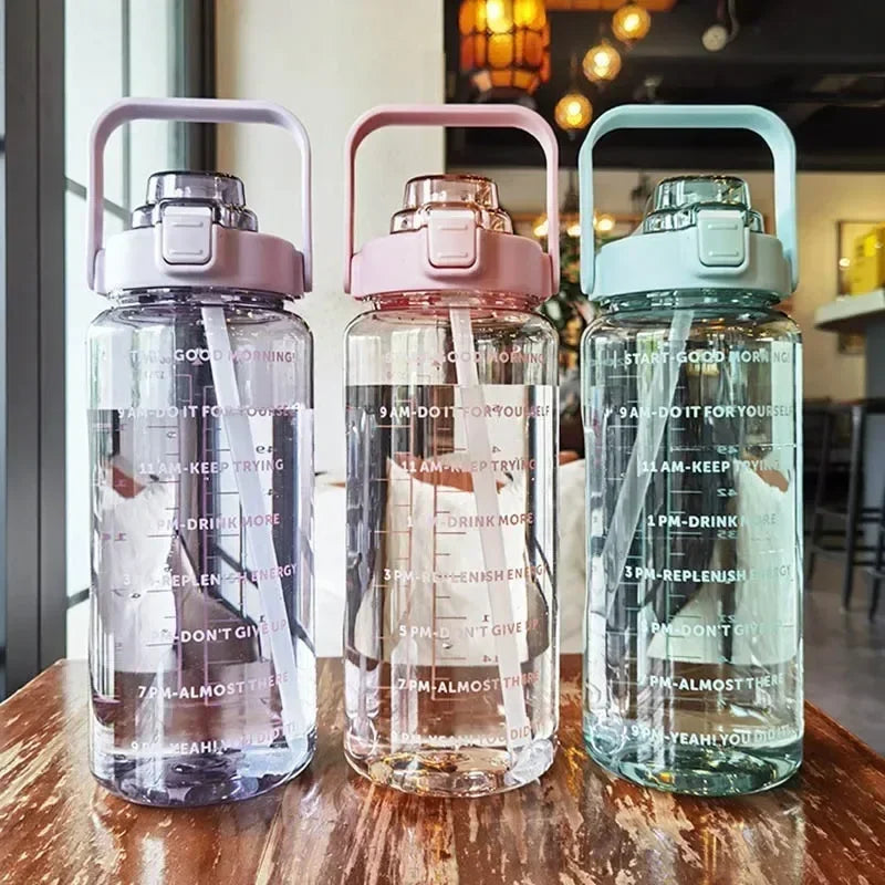 Straw Water Bottle Large Capacity Plastic Cup Portable Drink Time