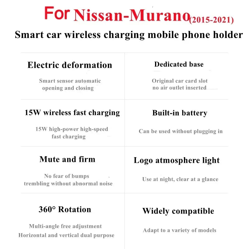 2015-2021 For Nissan Murano Mobile Phone Holder Wireless Charger Car Mount Navigation Bracket GPS Support 360 Rotating Zpaxo