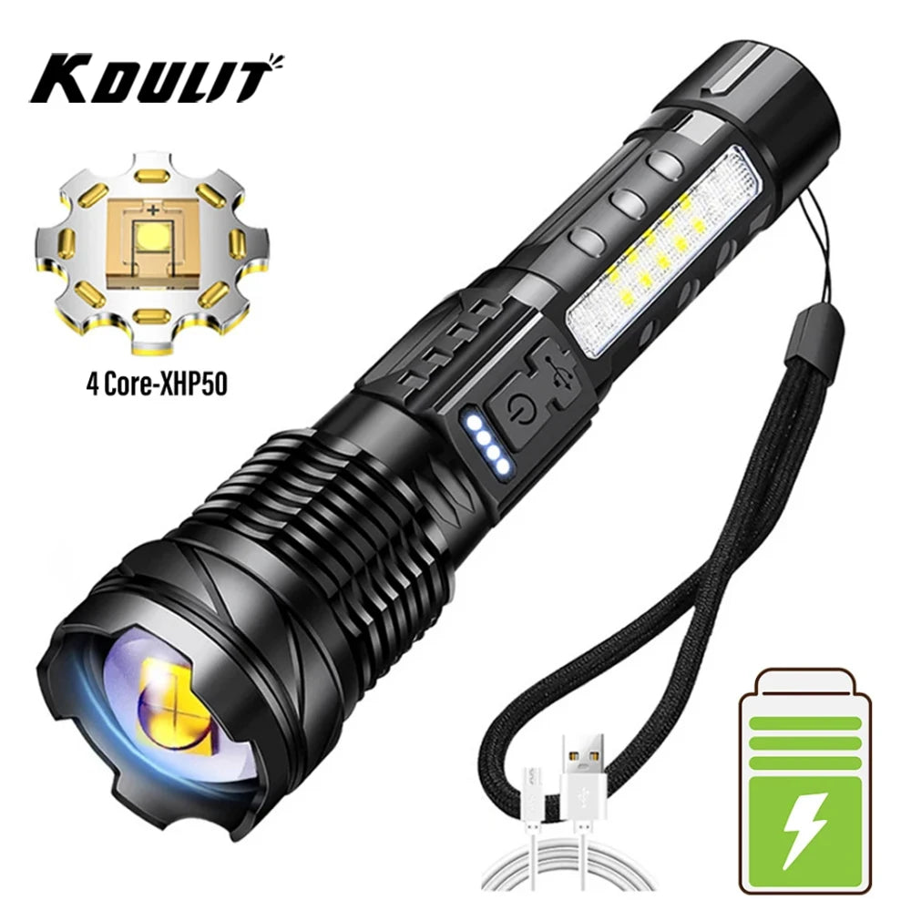 XHP70 LED Flashlight 7-Mode Zoomable USB Rechargeable Torch