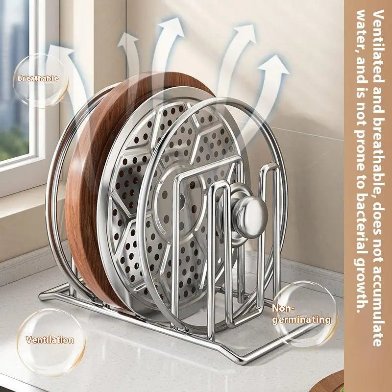 1Pcs Kitchen Storage Solution Rustproof Pot Lid Rack Storage Rack Multifunctional Chopping Board Organizer For Home Zpaxo