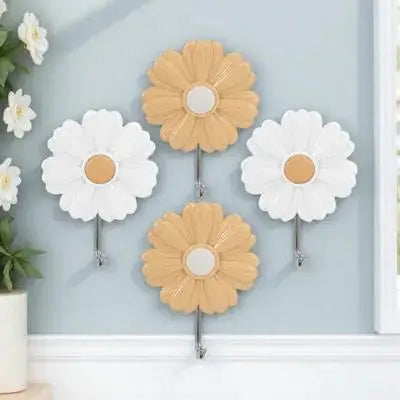 Small Wall Hooks Adhesive Daisy Flower Decorative Hook for Backpacks Coats Scarves Bath Towels Keys Wall Decor Kids Room Nursery