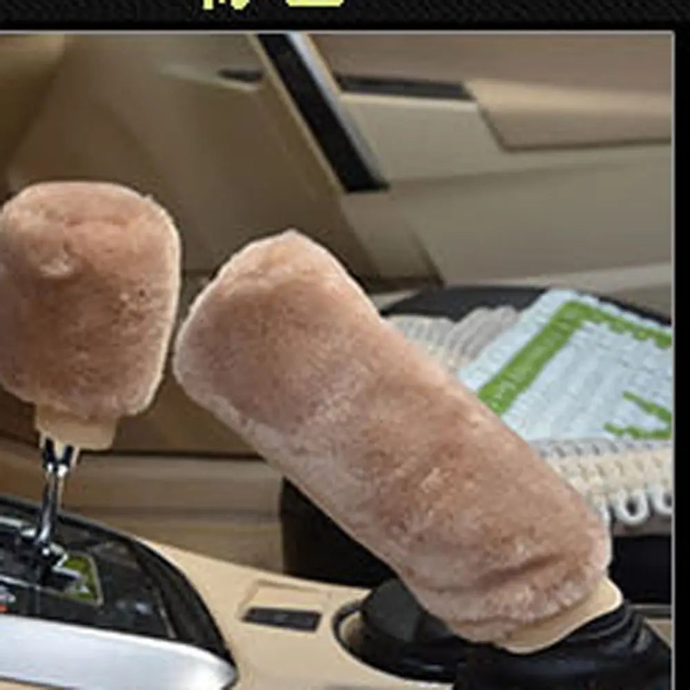 1 Pair Soft Plush Handbrake Cover Warm Thickening Car Solid Grip Zpaxo light brown