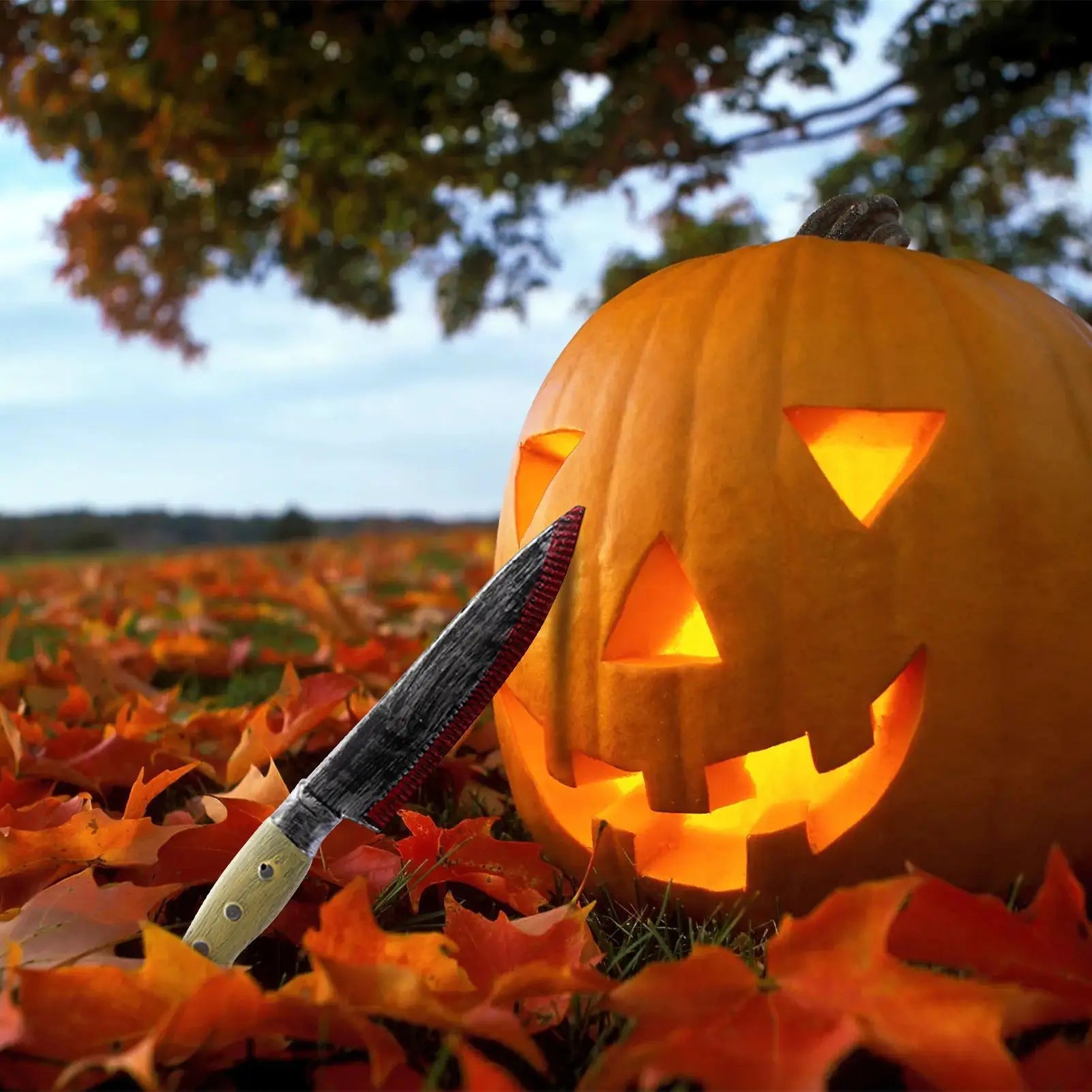 Realistic Fake Knife Prop Blood Scary Halloween Decorations Prank Toy