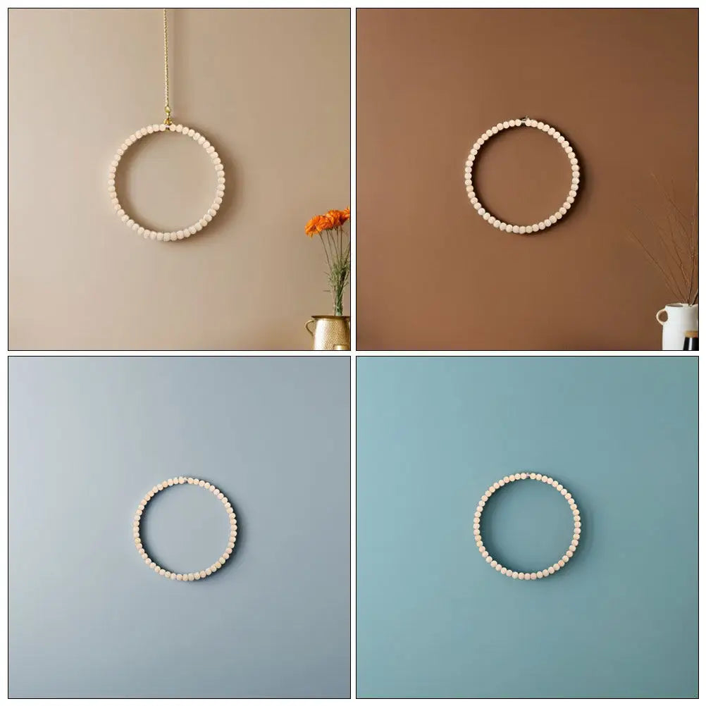Natural Wood Bead Wreath Stainless Steel Hoop DIY Craft Boho