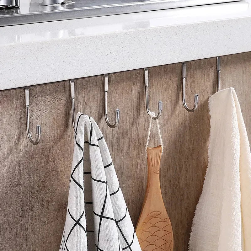 S-Type Stainless Steel Door Hooks | No-Drill Cabinet Hangers