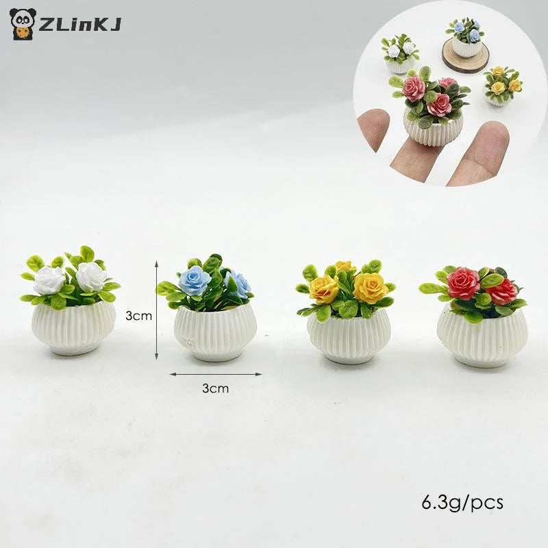 Doll House Living Room Scene Decoration Mini Rose Plant Potted Plants Zpaxo