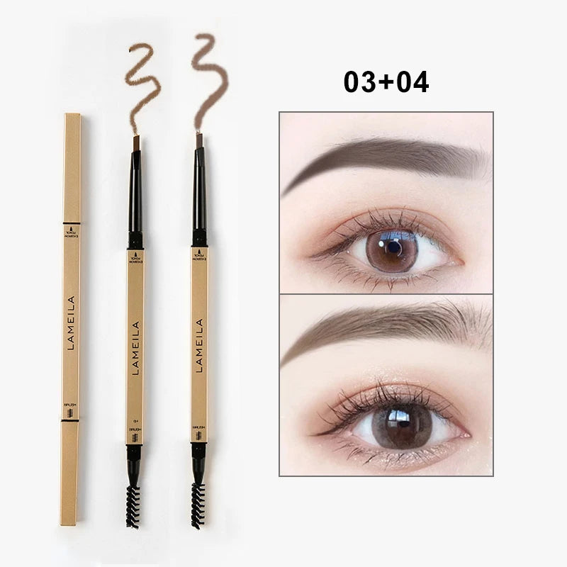 2 in 1 Deluxe Golden Strip Eyebrow Pencil 5 Colors Dual-Ended Long-Lasting Waterproof Precise Application Delicate Eye Makeup Zpaxo 03 and 04