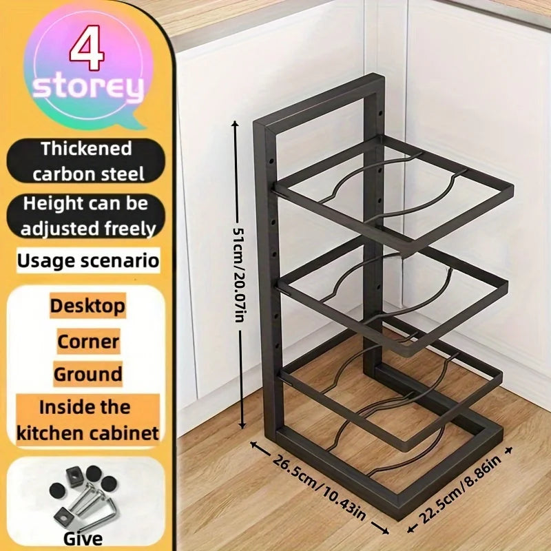 Adjustable Pot Rack Organizer, Kitchen Stainless Steel Pot Storage Rack ,Multi-Layer Household Pot and Pan Organzier for Kitchen Zpaxo 4 Tier Black