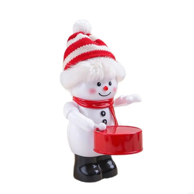 Playful Snowman Drumming Ornament Resin Musical Wind Up Toy Christmas