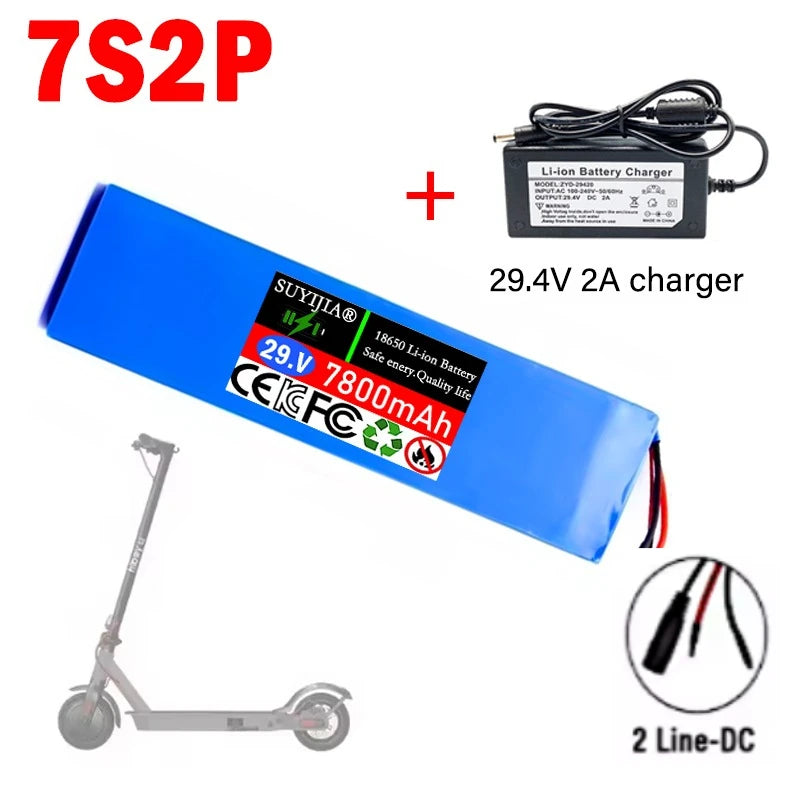 100% Original New Scooter Battery 7S2P 25.2V 7800mAh Lithium-ion Rechargeable Battery 18650 Battery Pack Lithium with Charger Zpaxo DC-2line
