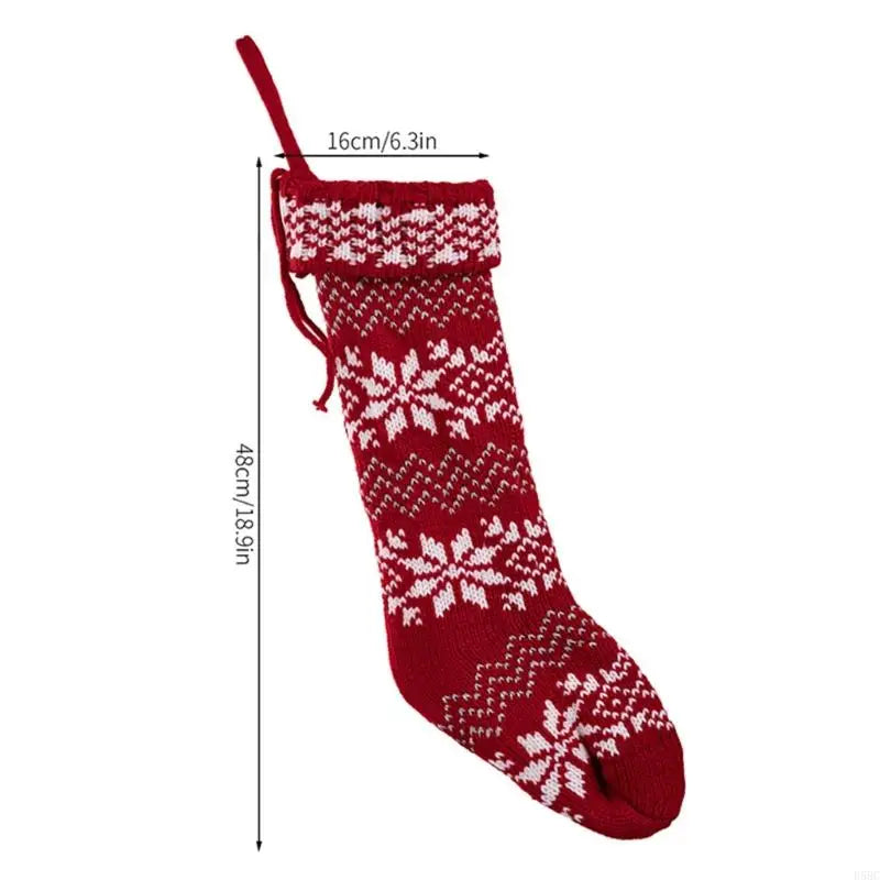 Knit Snowflake Christmas Hanging Socks Stockings Candy Bag