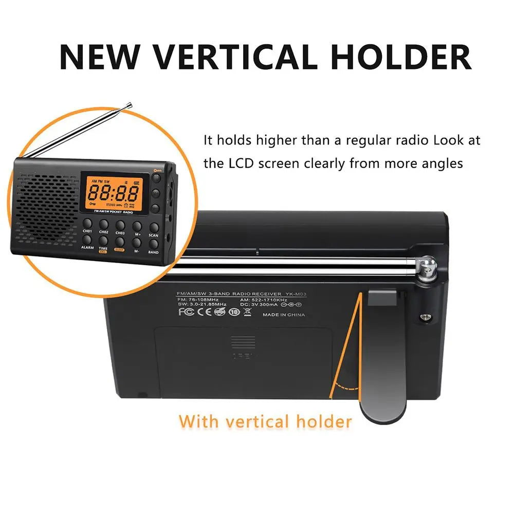 AM/FM/SW Shortwave Radio Handheld Battery Operated Stereo Radio Receiver Alarm Clock Retractable Antenna 3-Band Radio Walking Zpaxo